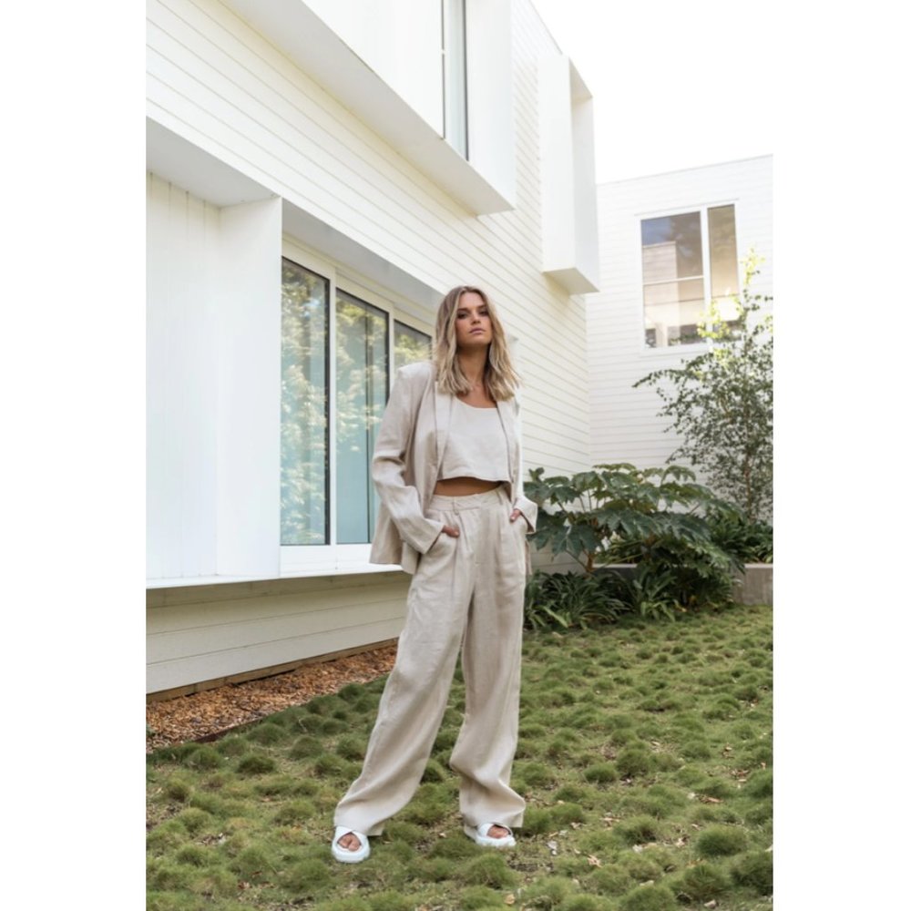 Vince Beige Linen Wide-Leg Pants